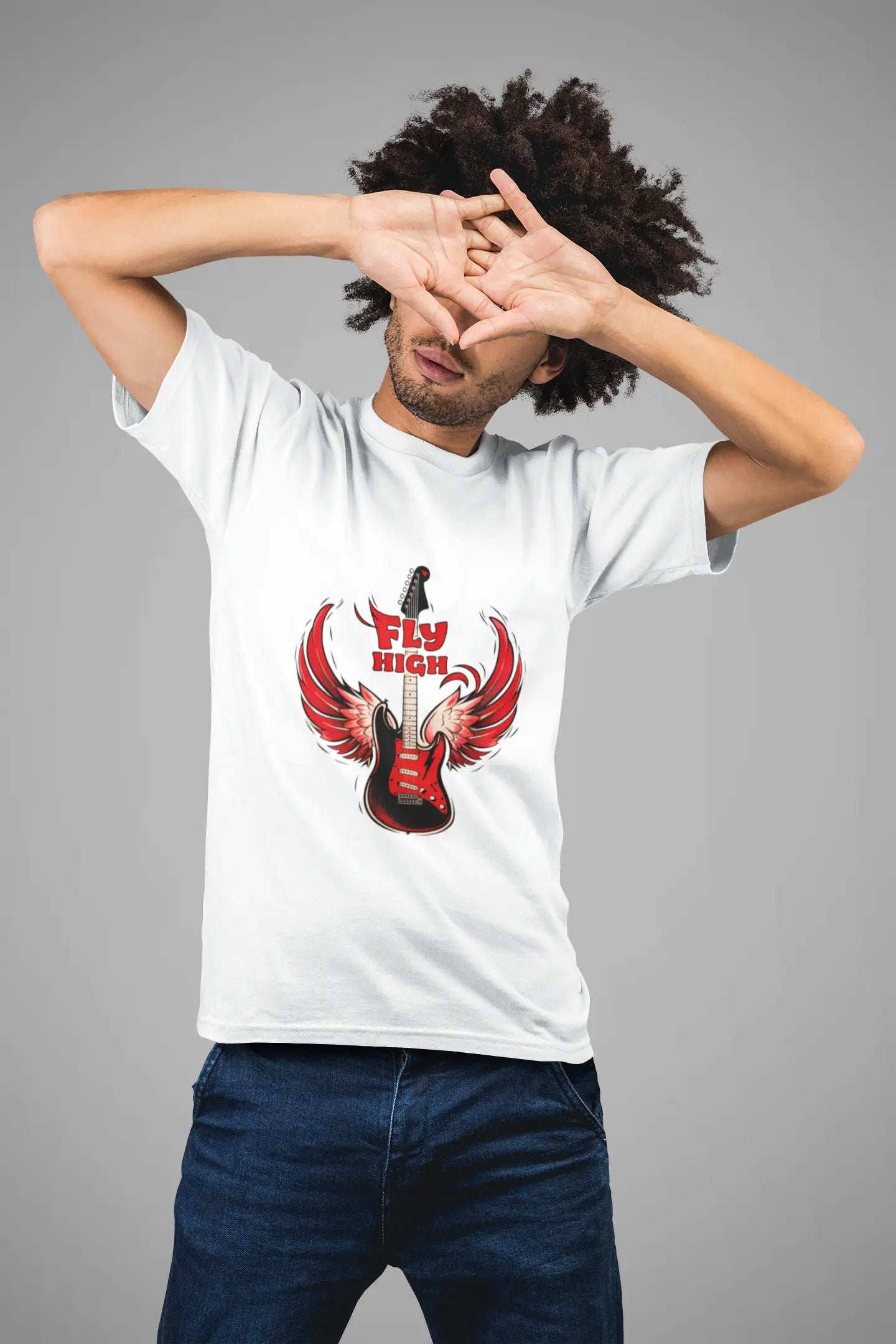 Fly High T Shirt Guitar with Wings Design