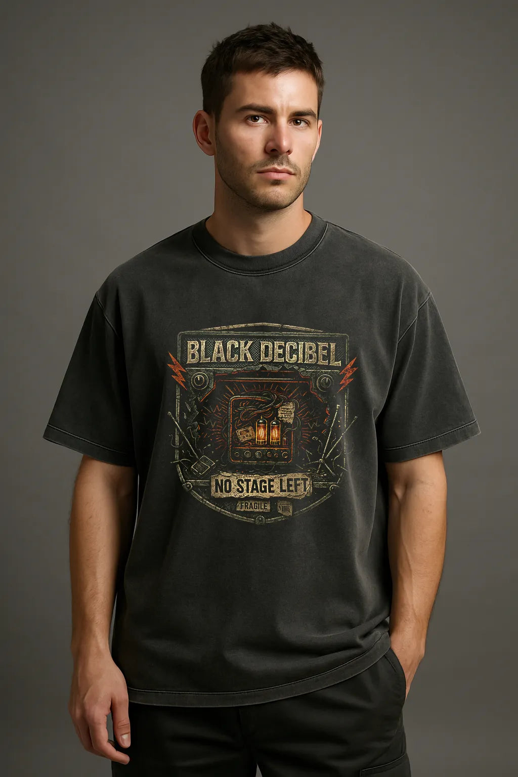 Black Decibel Guitar Amp Premium Oversized T-Shirt
