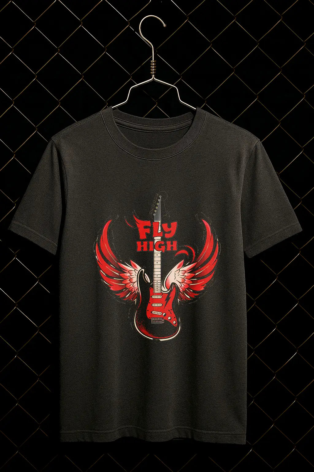 Fly High T Shirt Guitar with Wings Design