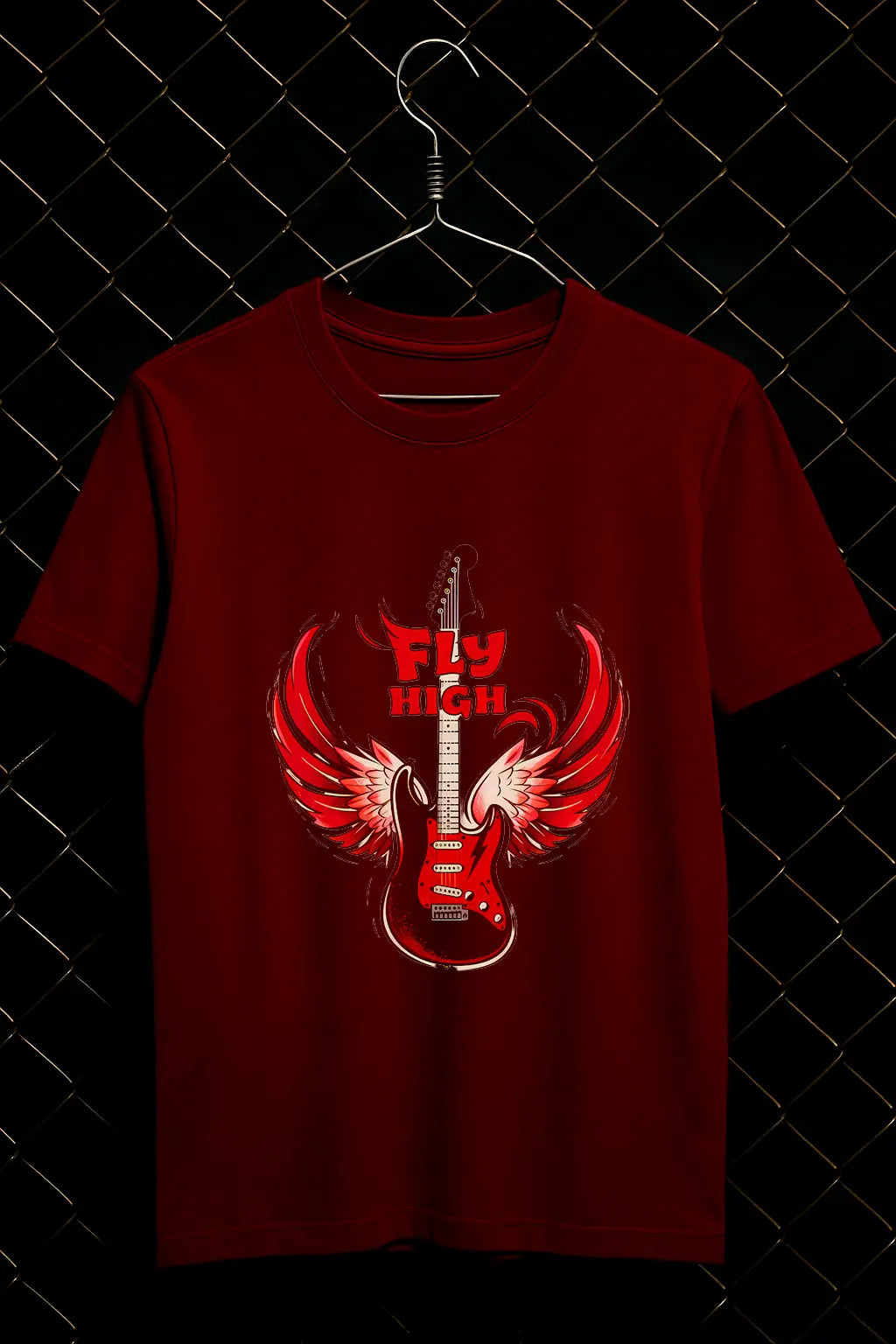 Fly High T Shirt Guitar with Wings Design
