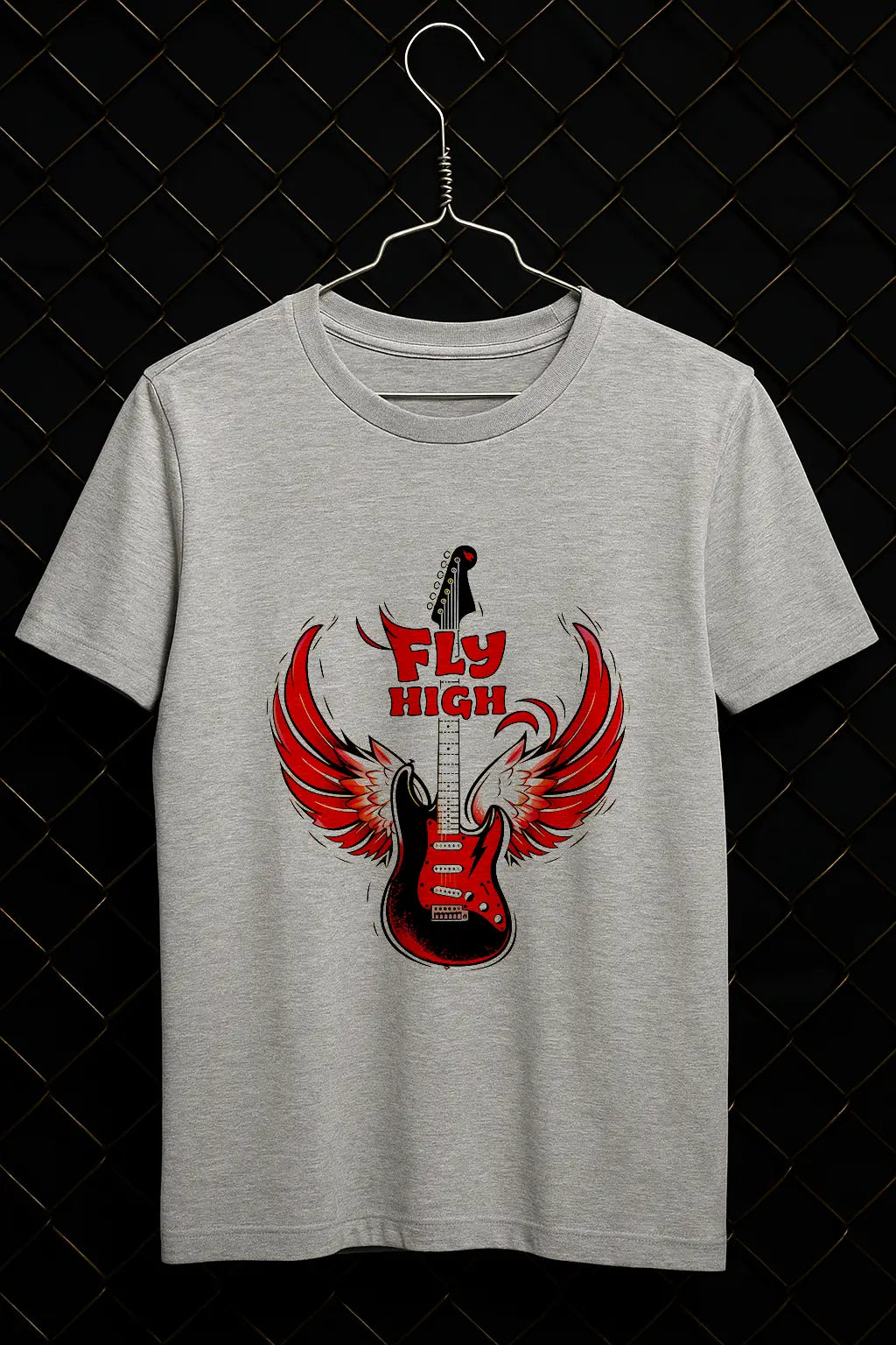 Fly High T Shirt Guitar with Wings Design
