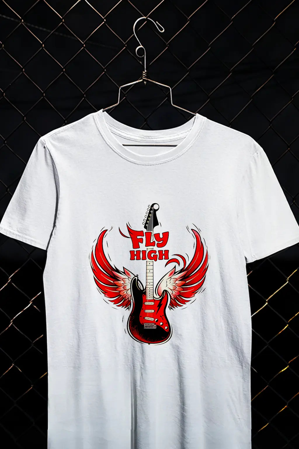 Fly High T Shirt Guitar with Wings Design