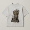 Gray t-shirt with 'Play or Perish' graphic on a light gray background