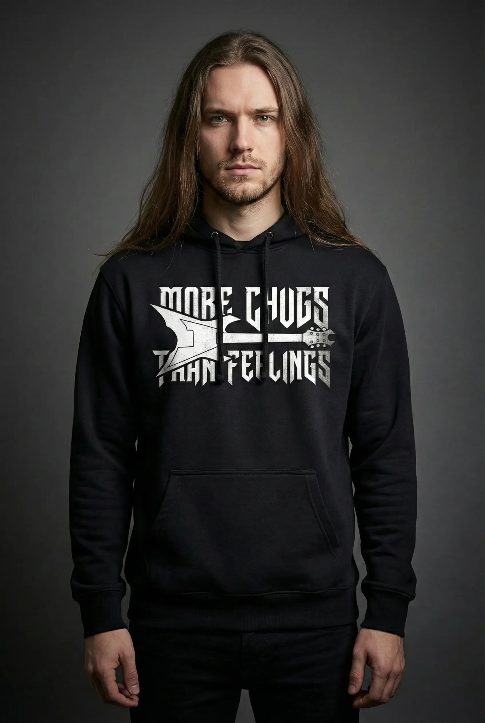 More Chugs Than Feelings Hoodie - For Metal Guitarists