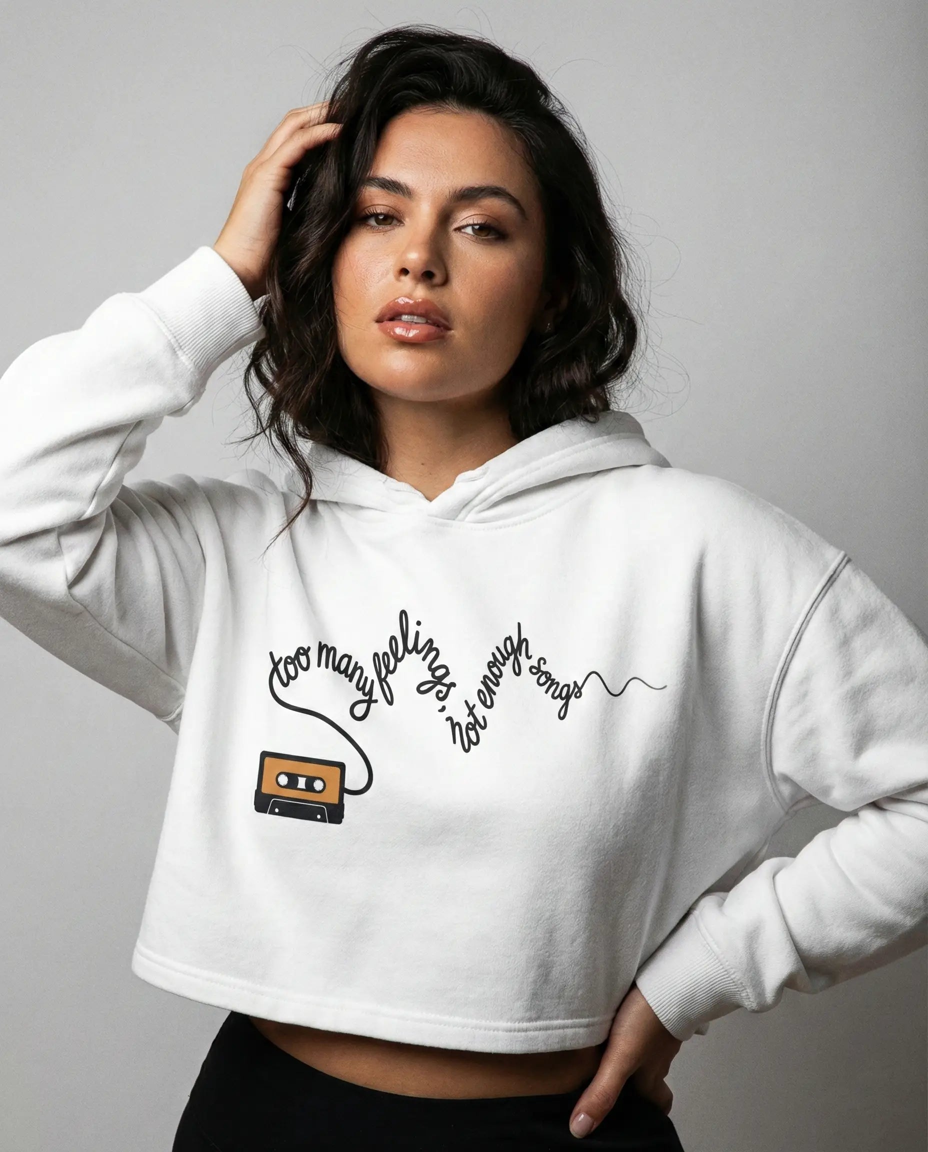 Too Many Feelings – Mixtape Crop Top Hoodie
